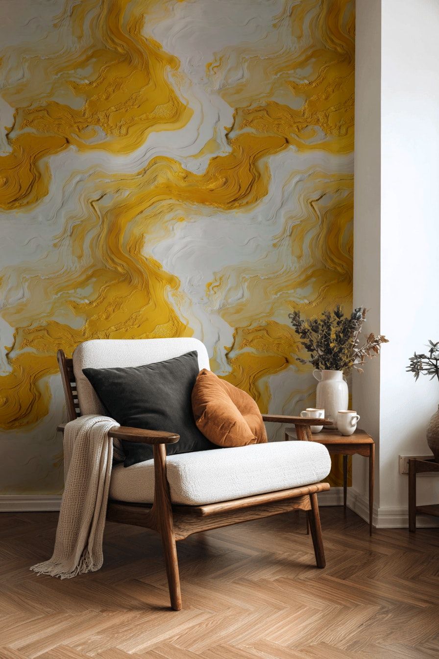 Golden Look Yellow Swirl Abstract Wallpaper