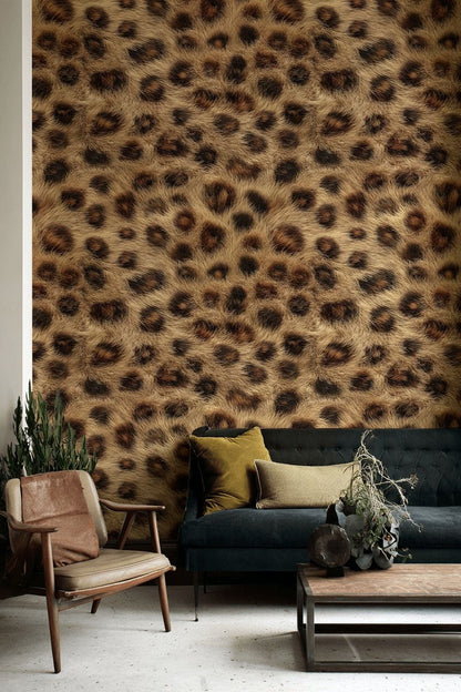 Rich Brown Leopard Fur Pattern Wallpaper