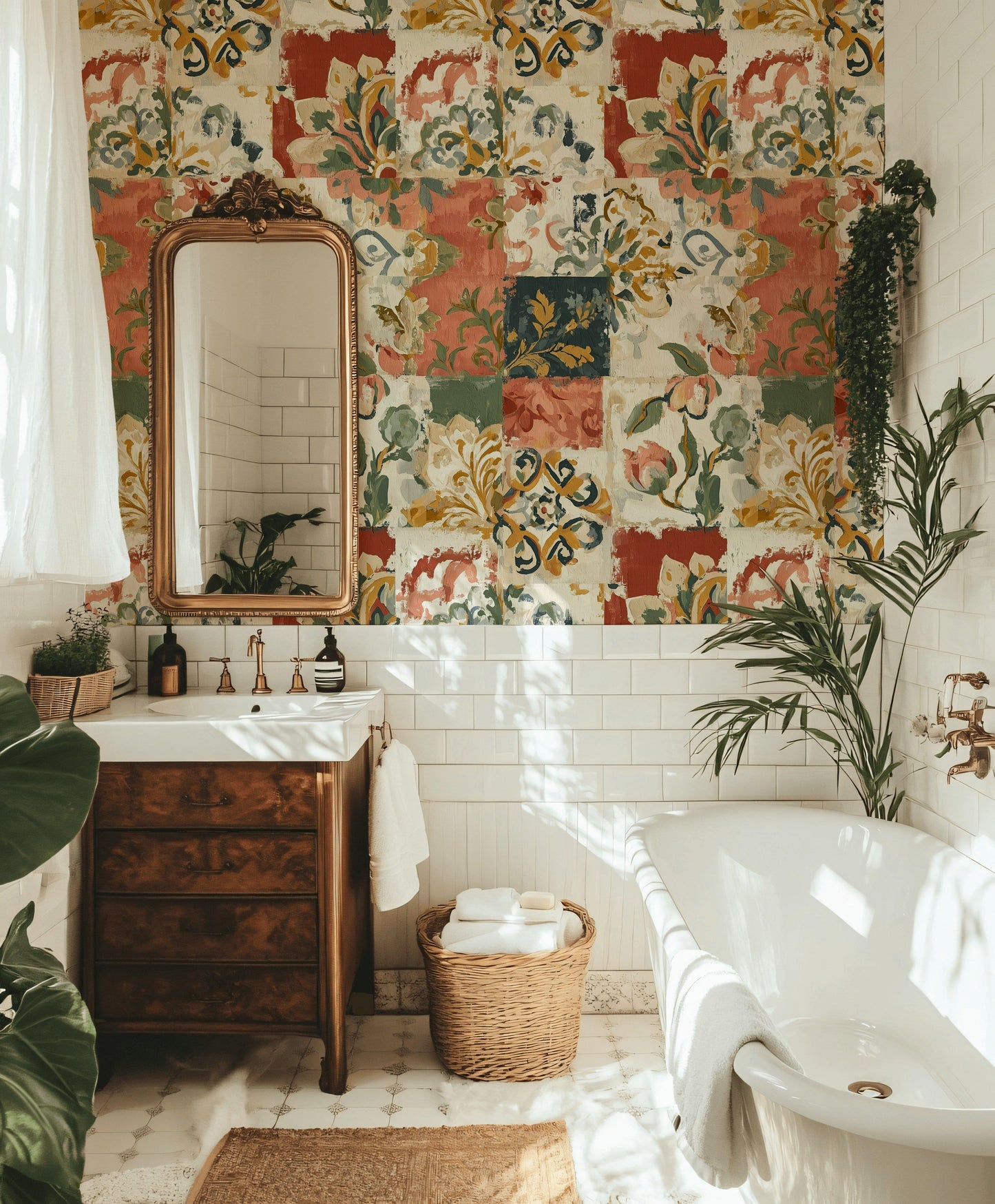 Vintage Floral Patchwork Wallpaper Rustic Wall Mural