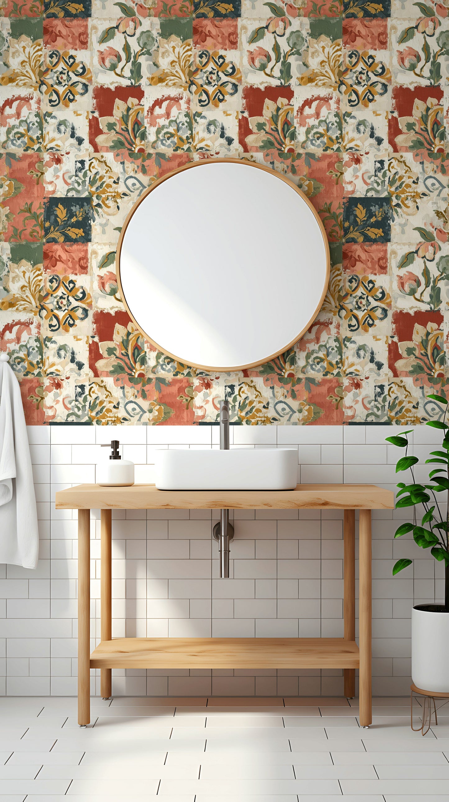 Vintage Floral Patchwork Wallpaper Rustic Wall Mural