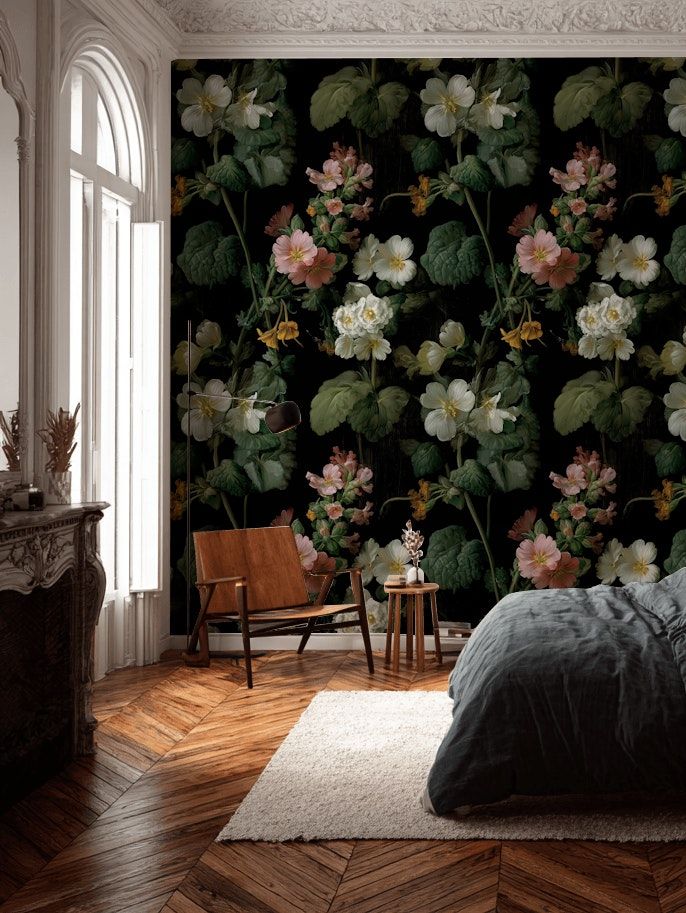 Dark Floral Wildflower Botanical Wallpaper