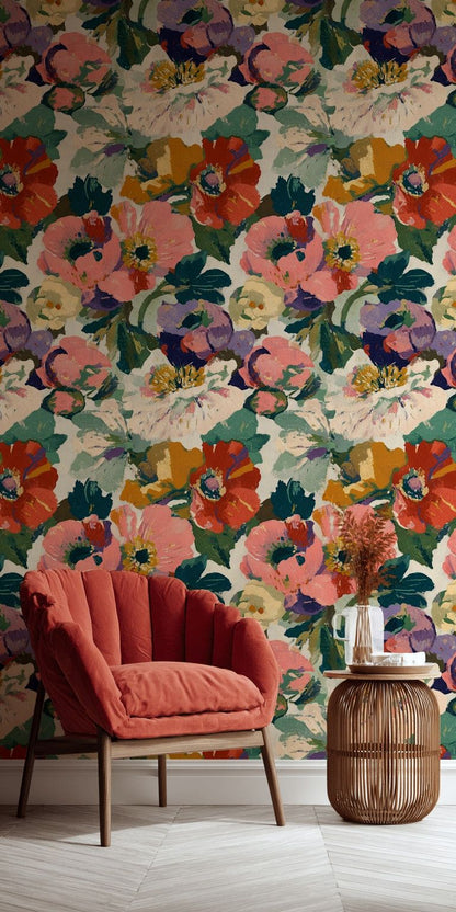 Vibrant Multicolor Floral Large-Scale Wallpaper