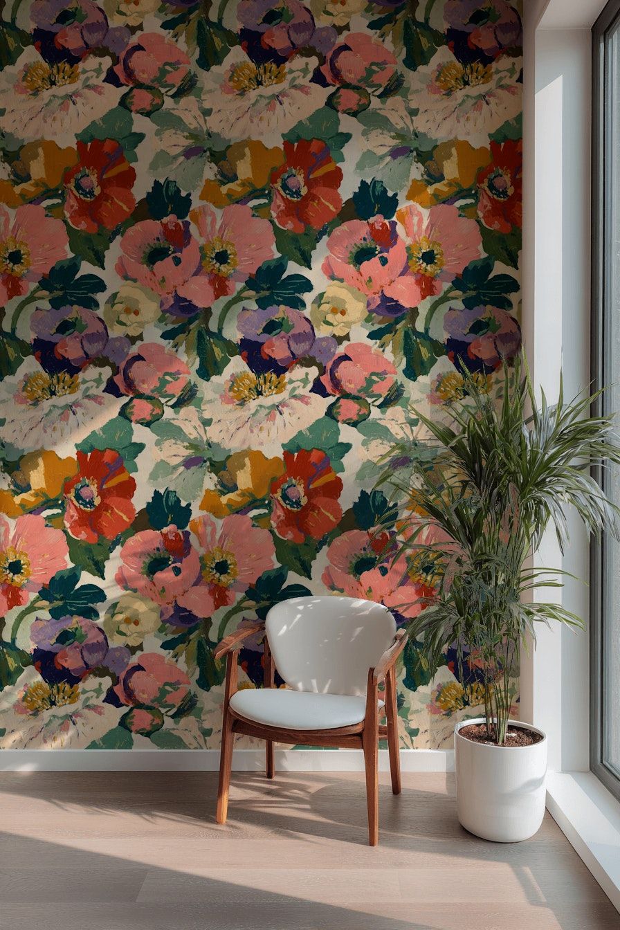 Vibrant Multicolor Floral Large-Scale Wallpaper