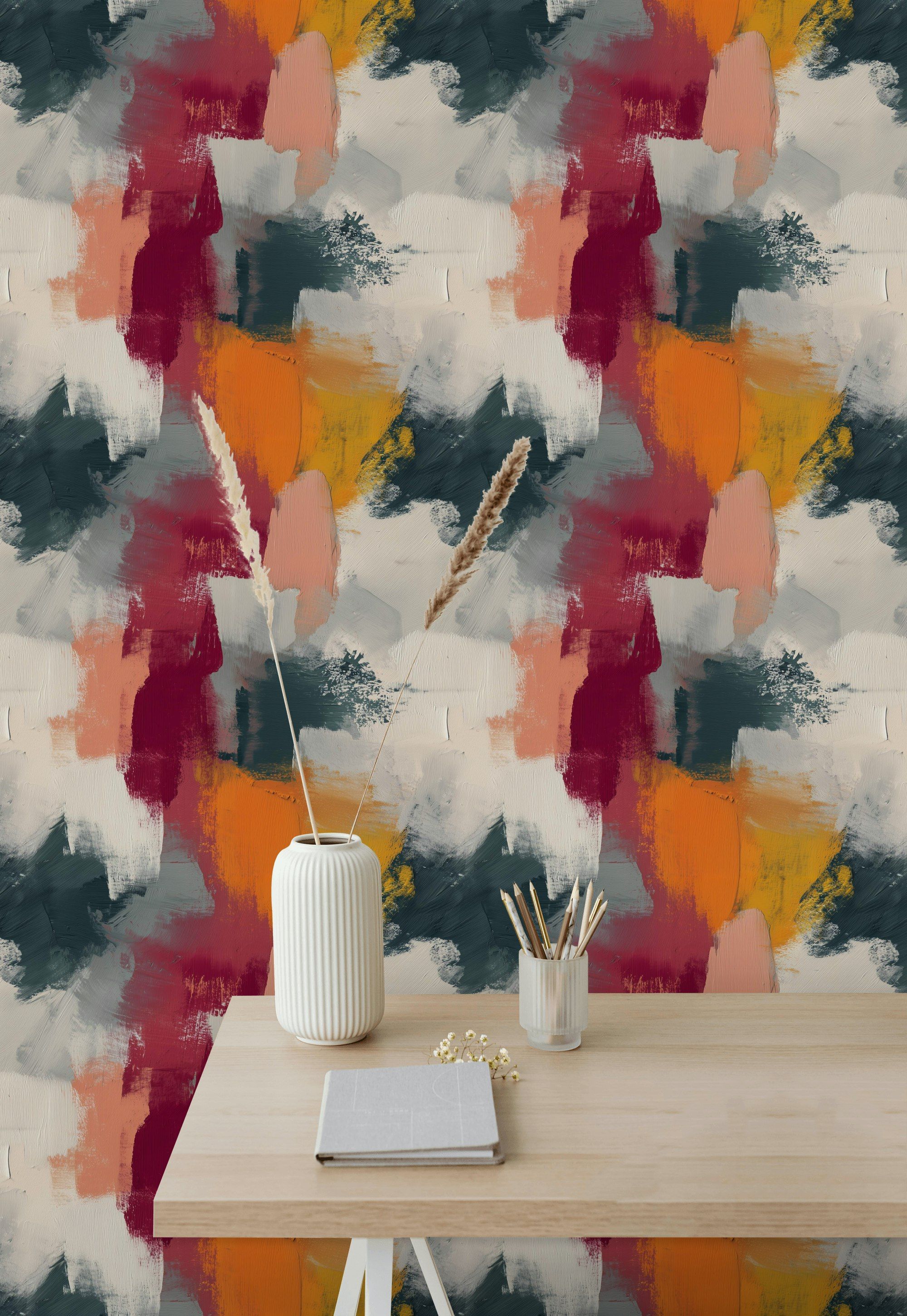 Bold Multicolor Brushstroke Abstract Wallpaper