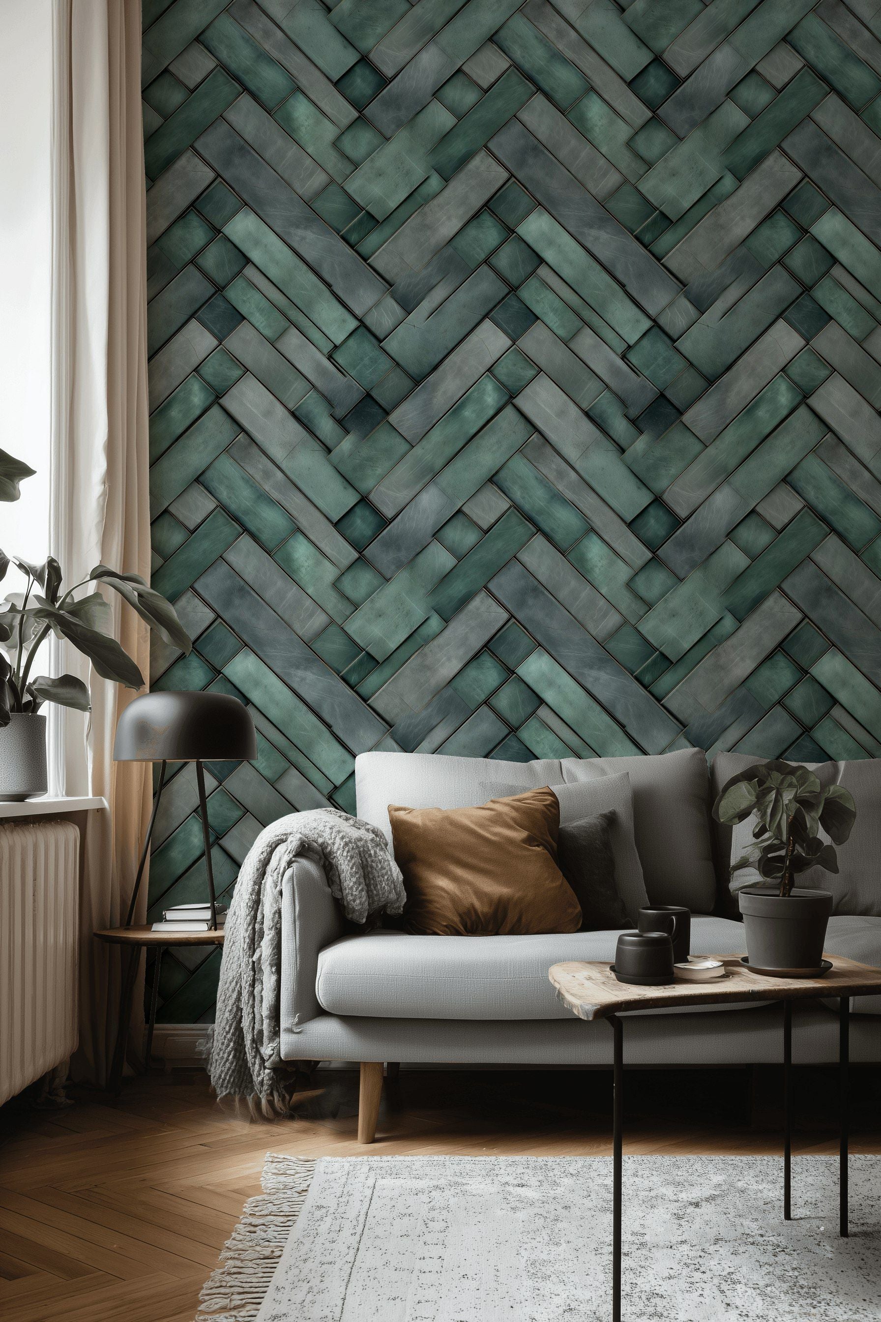 Deep Teal Chevron Geometric Wallpaper
