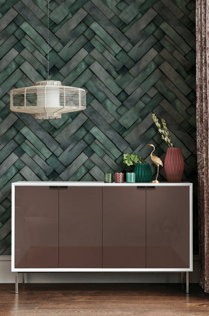 Deep Teal Chevron Geometric Wallpaper