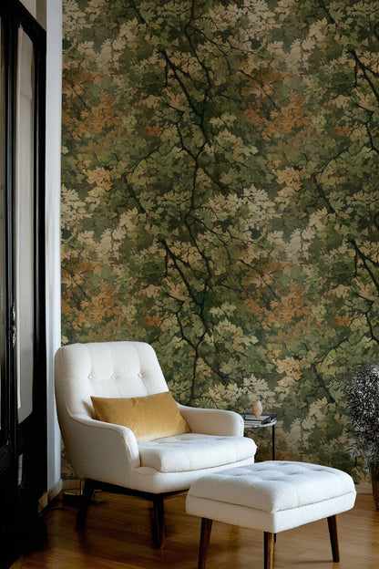 Forest Green Autumn Leaf Botanical Wallpaper