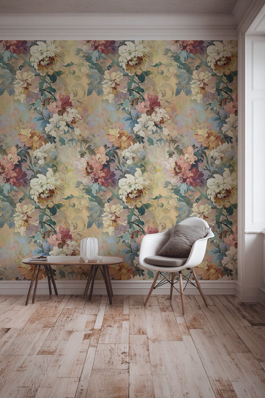 Vintage Floral Wallpaper Pastel Bloom Romantic Wall Mural