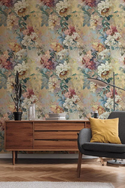 Vintage Multicolor Large Floral Wallpaper