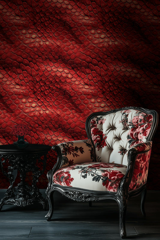 Red Snake Skin Wallpaper Textured Pattern Exotic Wall Mural