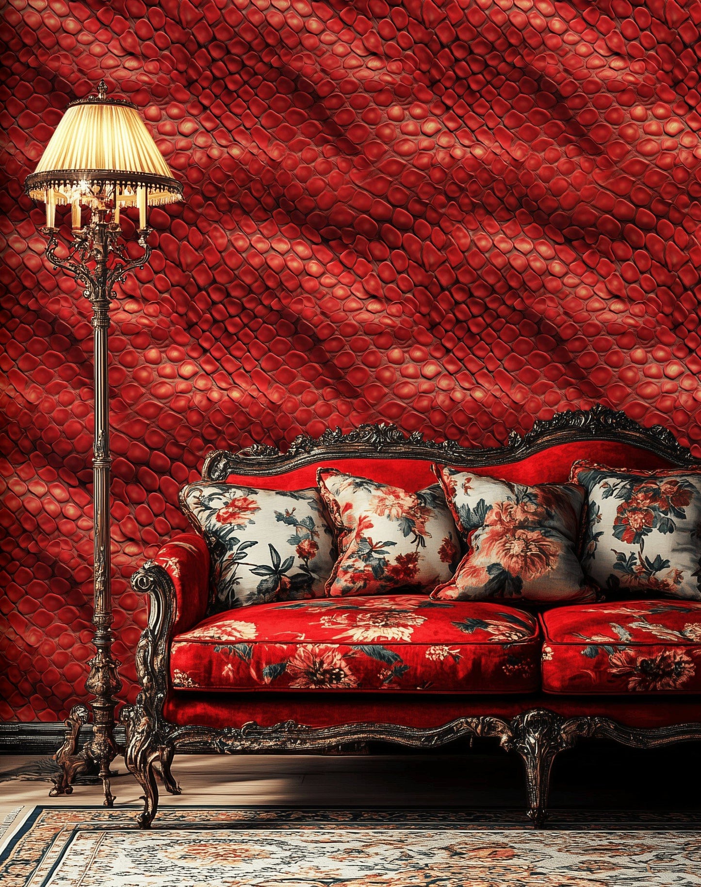 Red Snake Skin Wallpaper Textured Pattern Exotic Wall Mural
