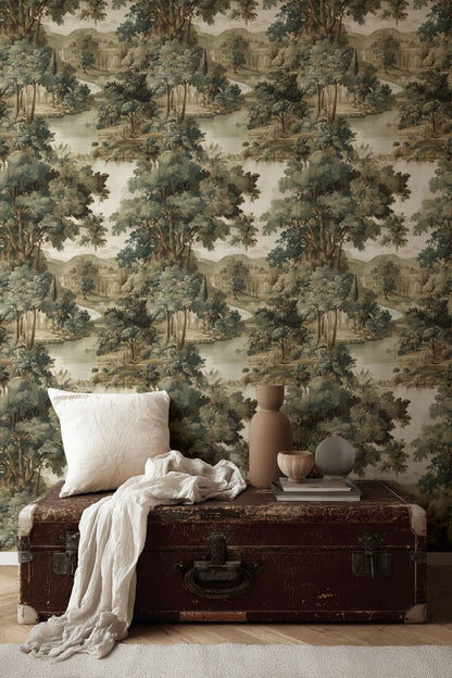 Vintage Green Forest Landscape Wallpaper