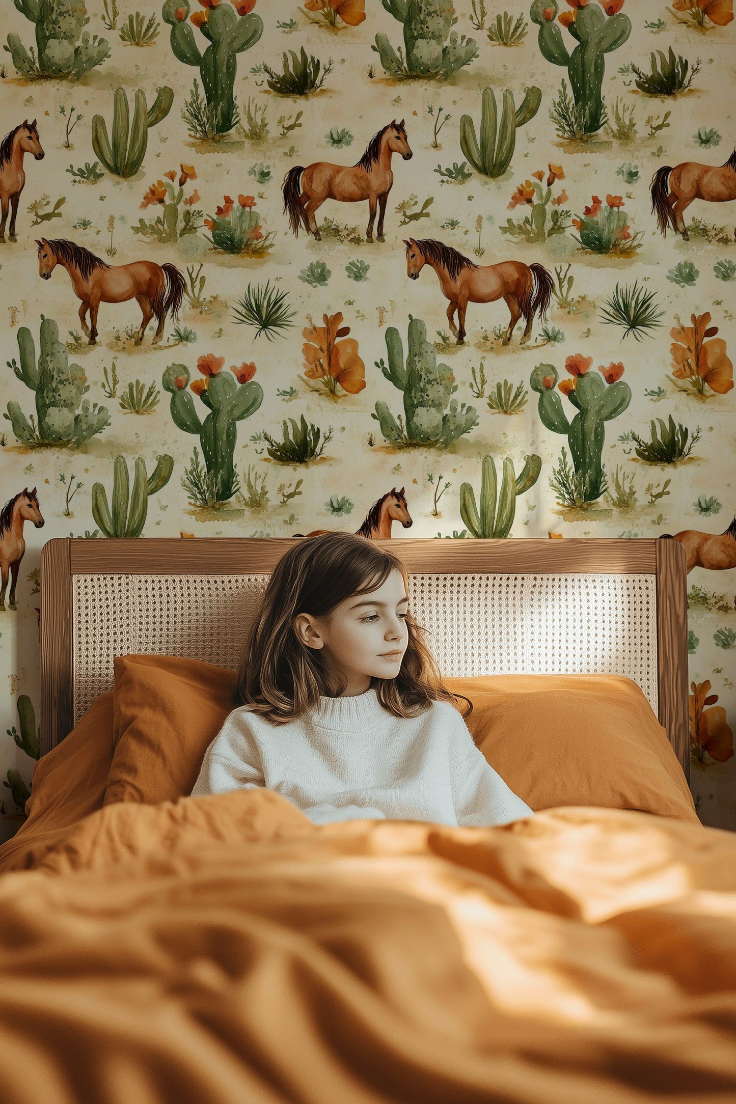 Wild West Horse Wallpaper Desert Cactus Wall Mural