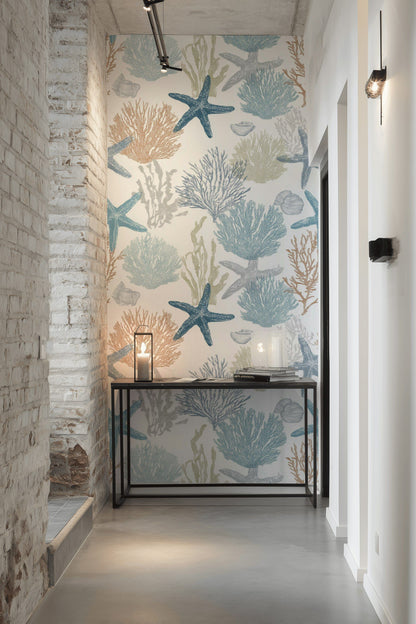 Cream and Blue Starfish Underwater Wallpaper