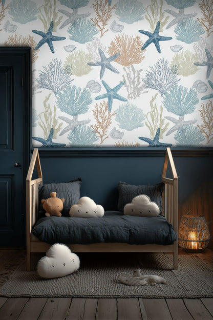 Cream and Blue Starfish Underwater Wallpaper