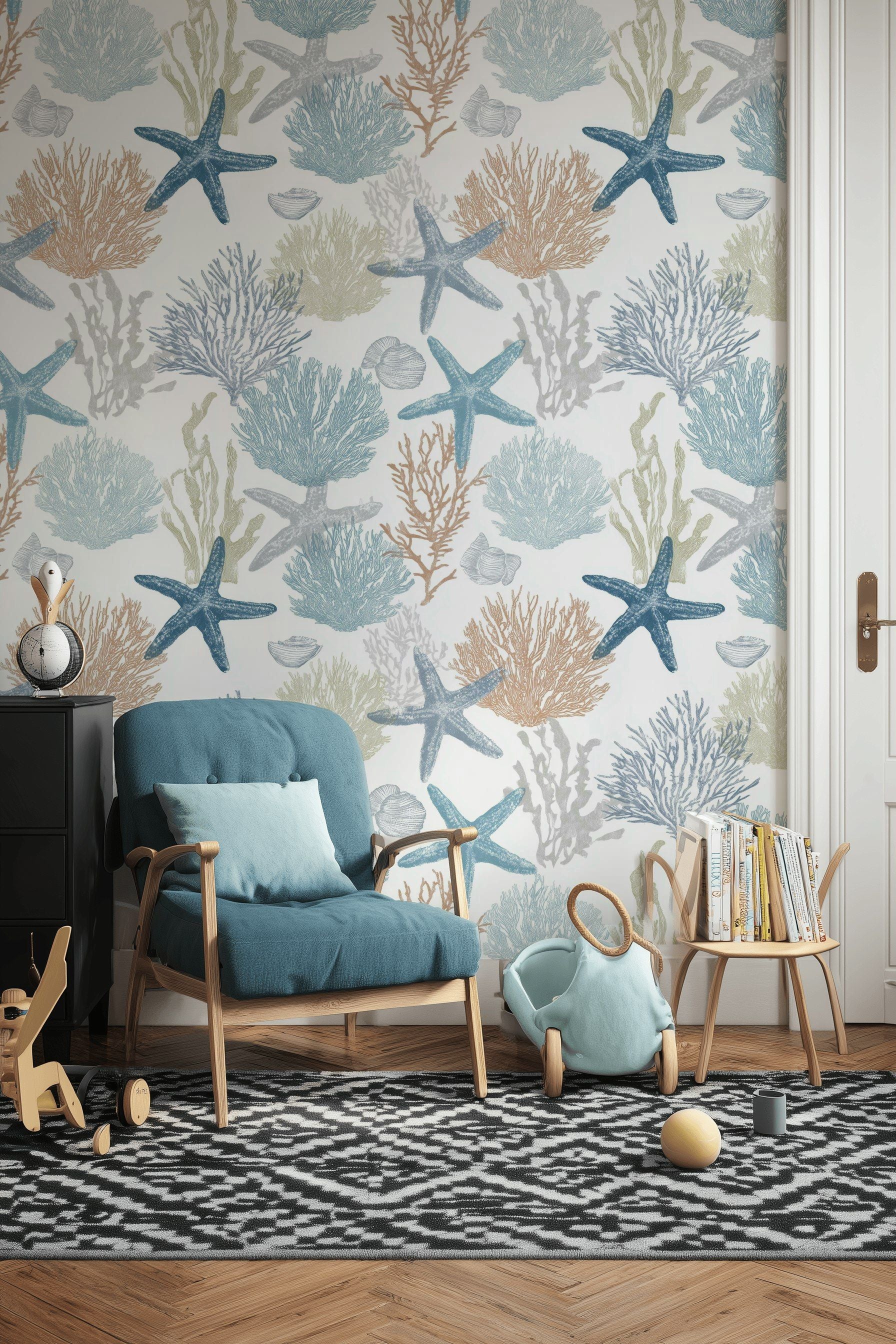 Cream and Blue Starfish Underwater Wallpaper