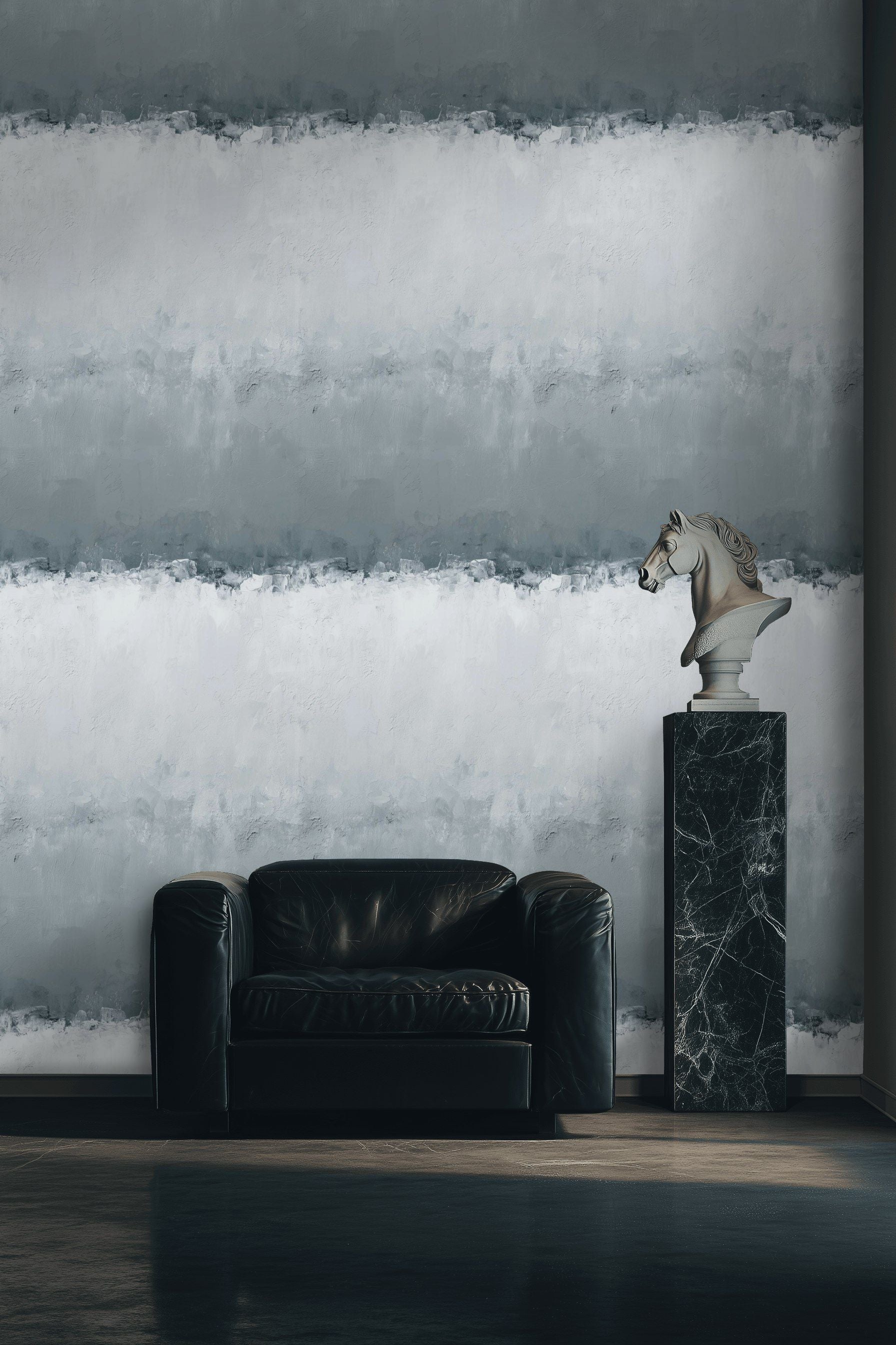 Gray and White Horizontal Abstract Stripe Wallpaper