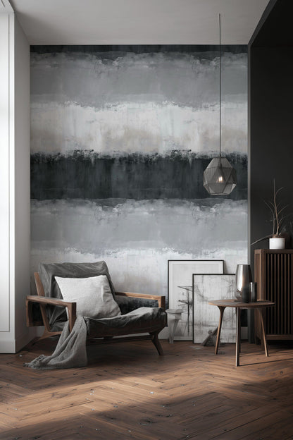 Charcoal Gray Horizontal Brushstroke Wallpaper