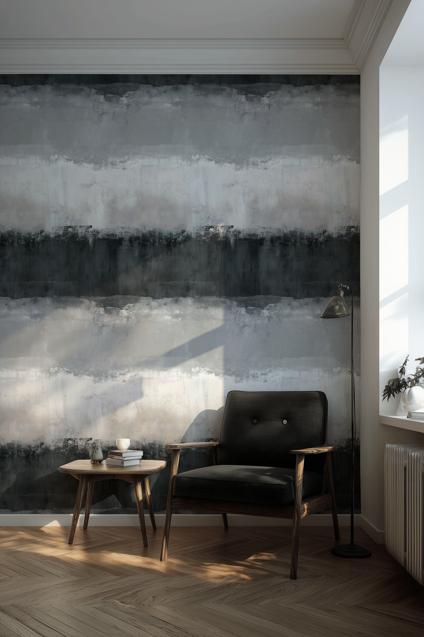 Charcoal Gray Horizontal Brushstroke Wallpaper