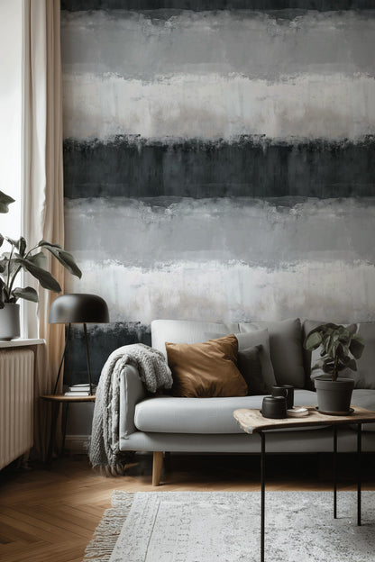 Charcoal Gray Horizontal Brushstroke Wallpaper
