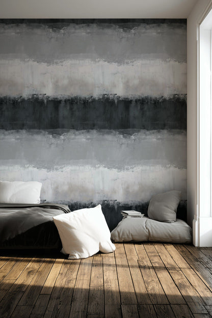 Charcoal Gray Horizontal Brushstroke Wallpaper