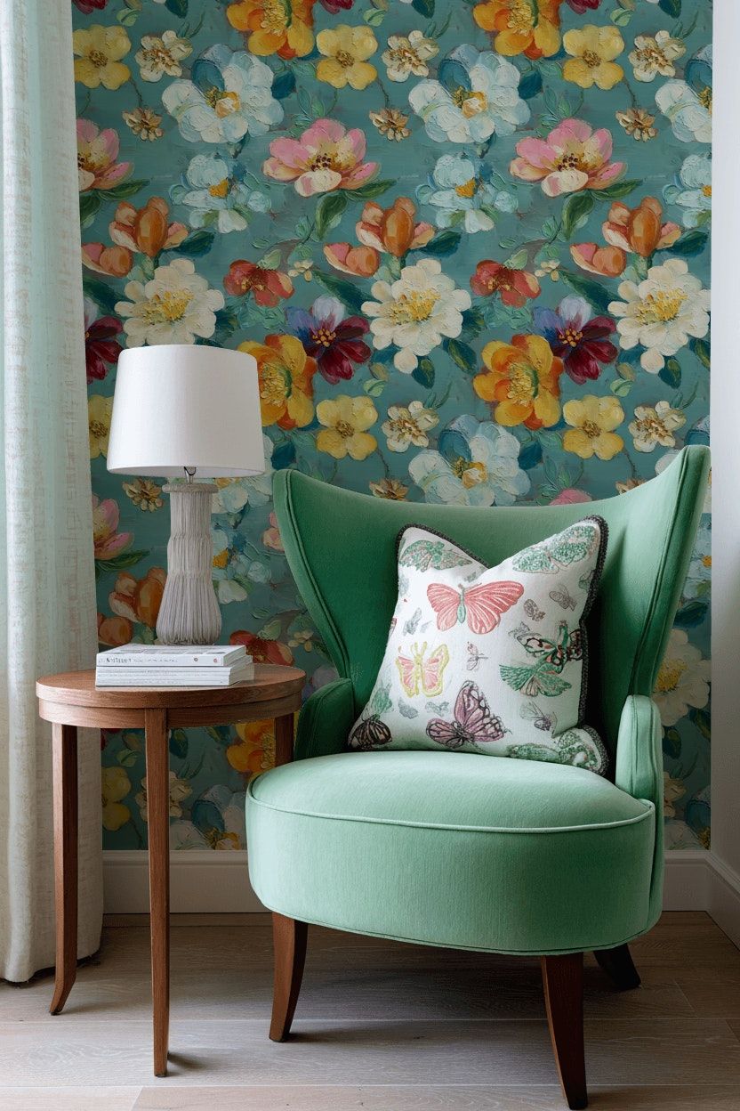 Oil Painted Floral Wallpaper Colorful Wall Mural