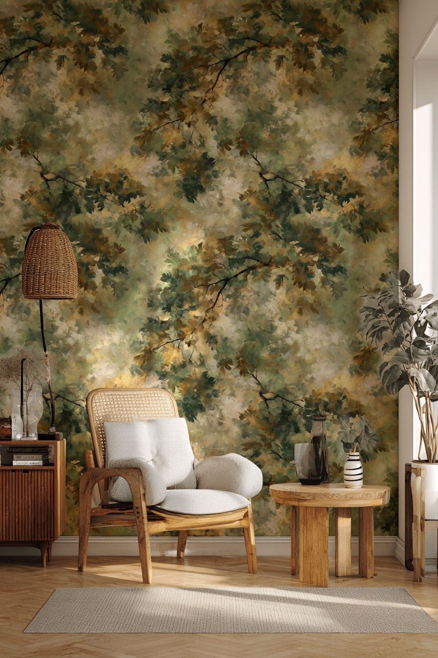 Green Leafy Texture Wallpaper for Rustic Living Rooms | Muralls ...