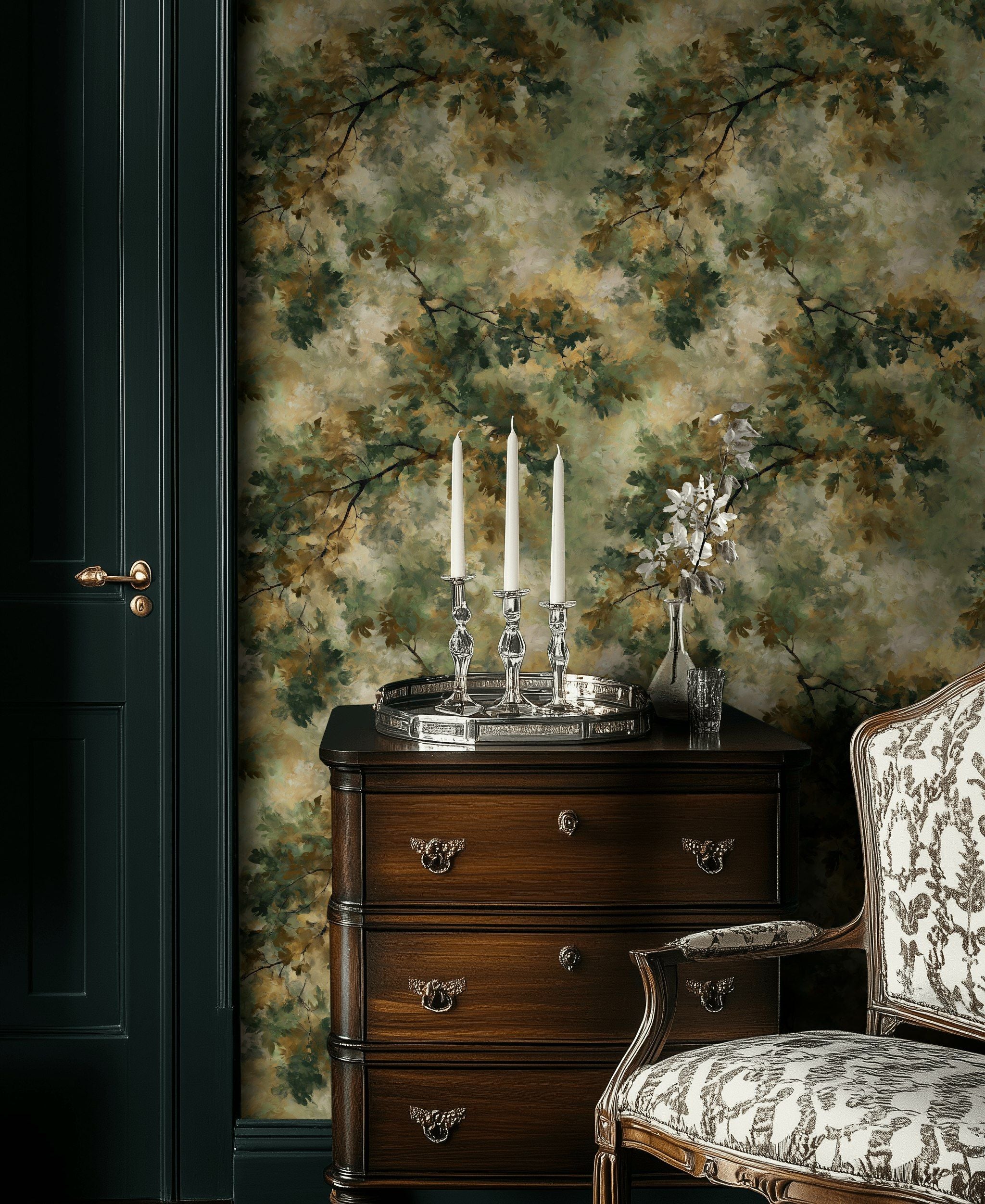 Earthy Green and Brown Leafy Texture Wallpaper