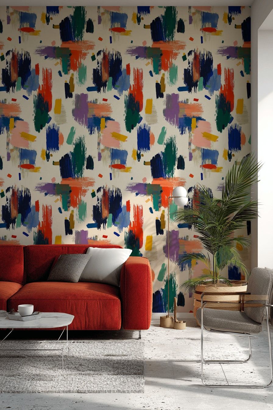 Cream Multicolor Abstract Brushstroke Wallpaper