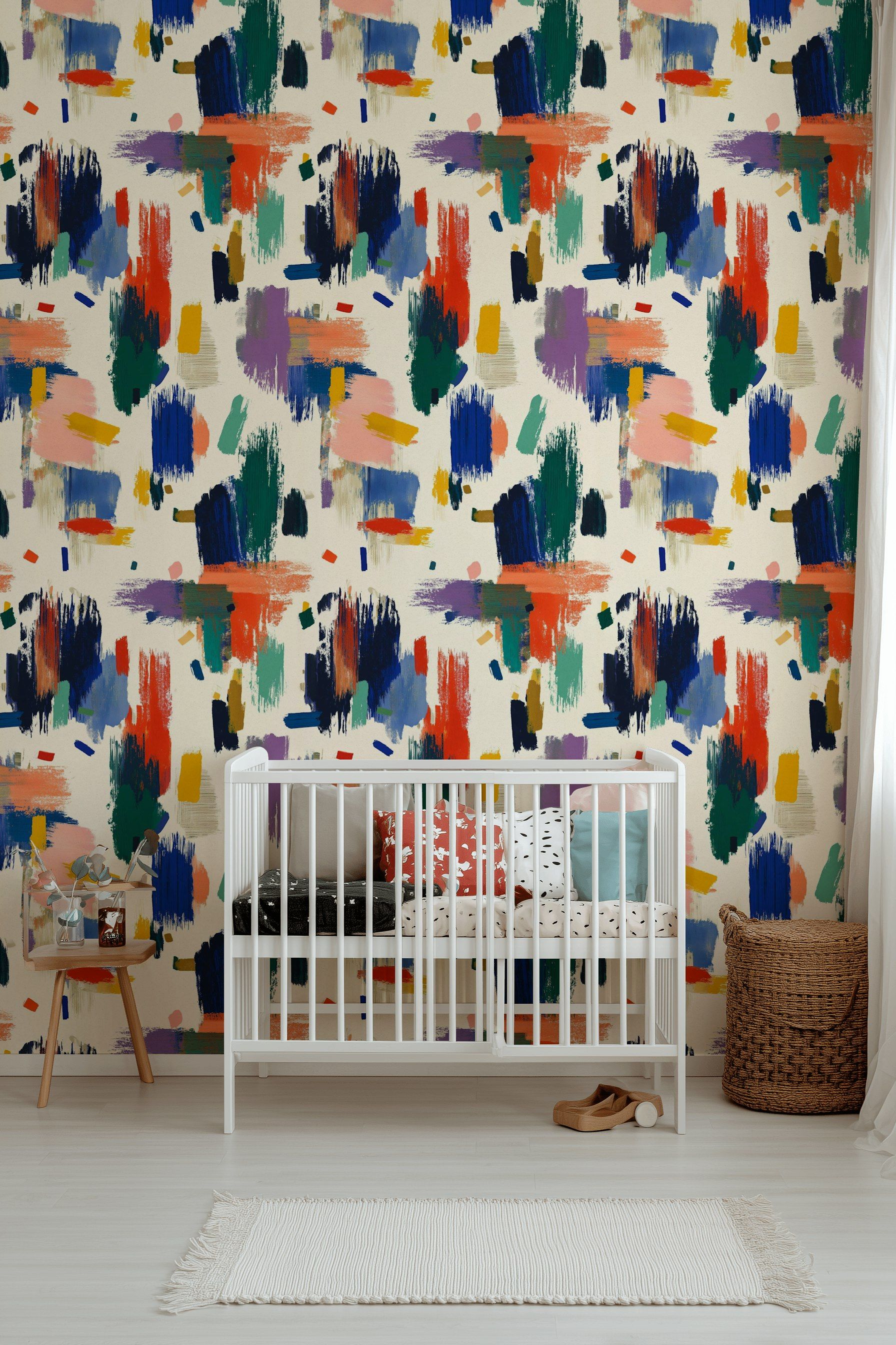 Cream Multicolor Abstract Brushstroke Wallpaper