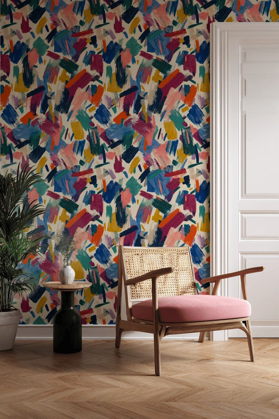 Vibrant Abstract Multicolor Brushstroke Wallpaper