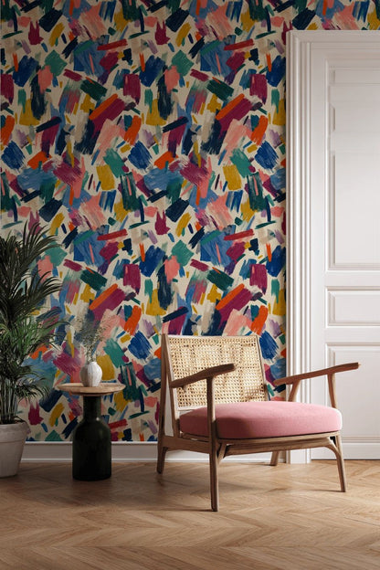 Vibrant Abstract Multicolor Brushstroke Wallpaper