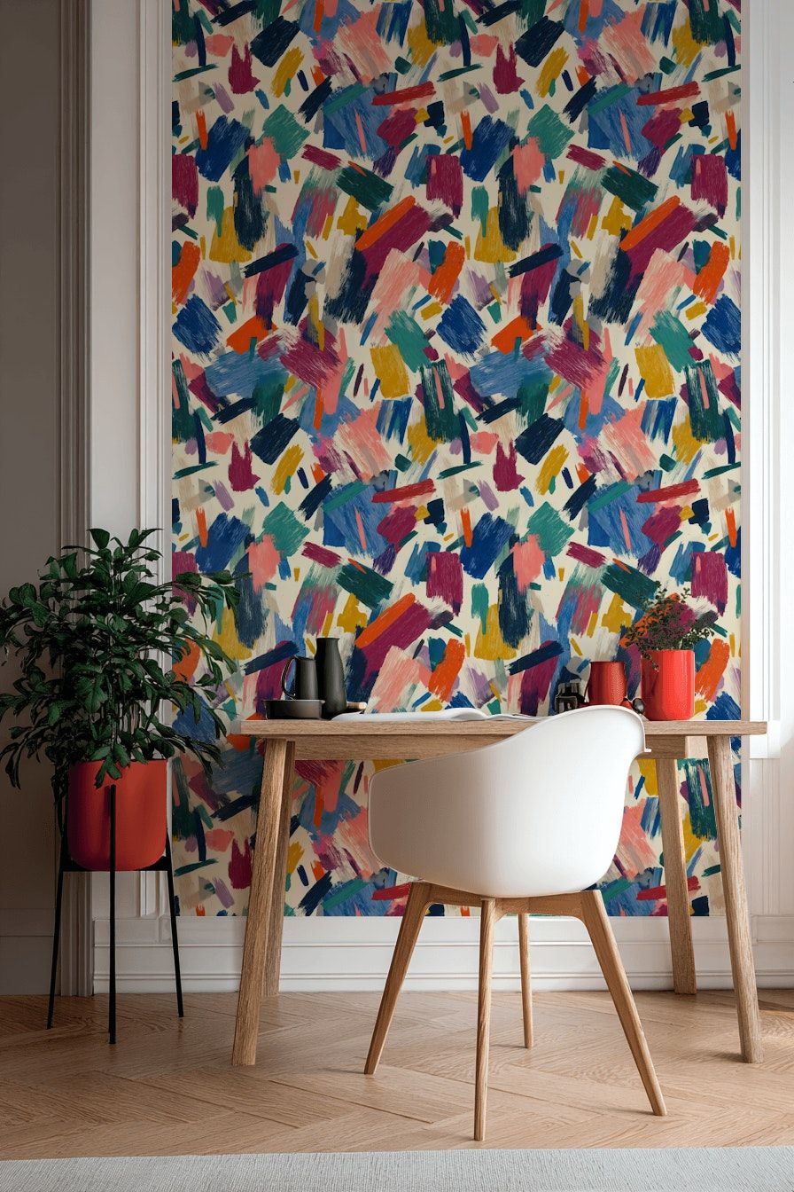 Abstract Brushstroke Wallpaper Colorful Modern Wall Mural