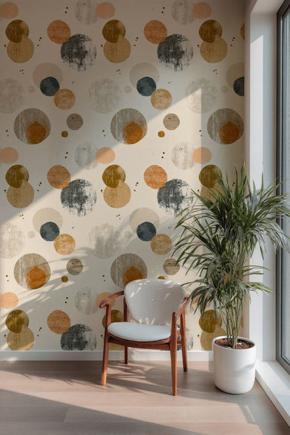 Cream Multicolor Textured Circle Geometric Wallpaper