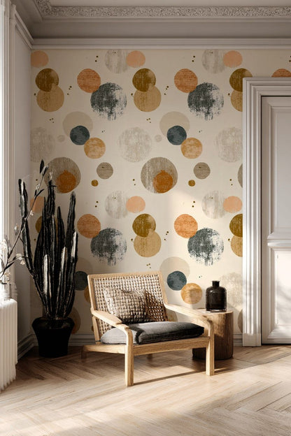 Cream Multicolor Textured Circle Geometric Wallpaper