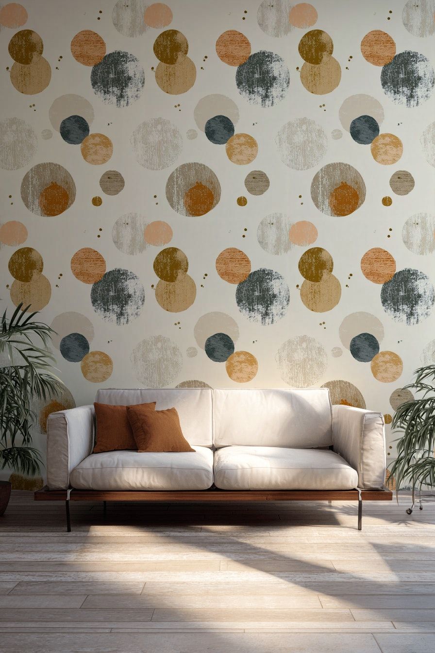Cream Multicolor Textured Circle Geometric Wallpaper