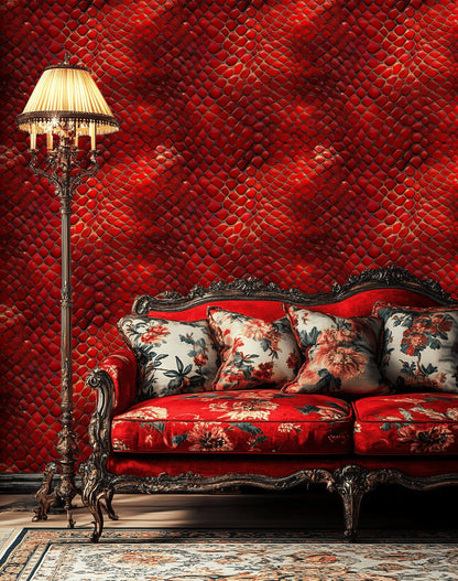 Deep Crimson Snake Scale 3D Wallpaper
