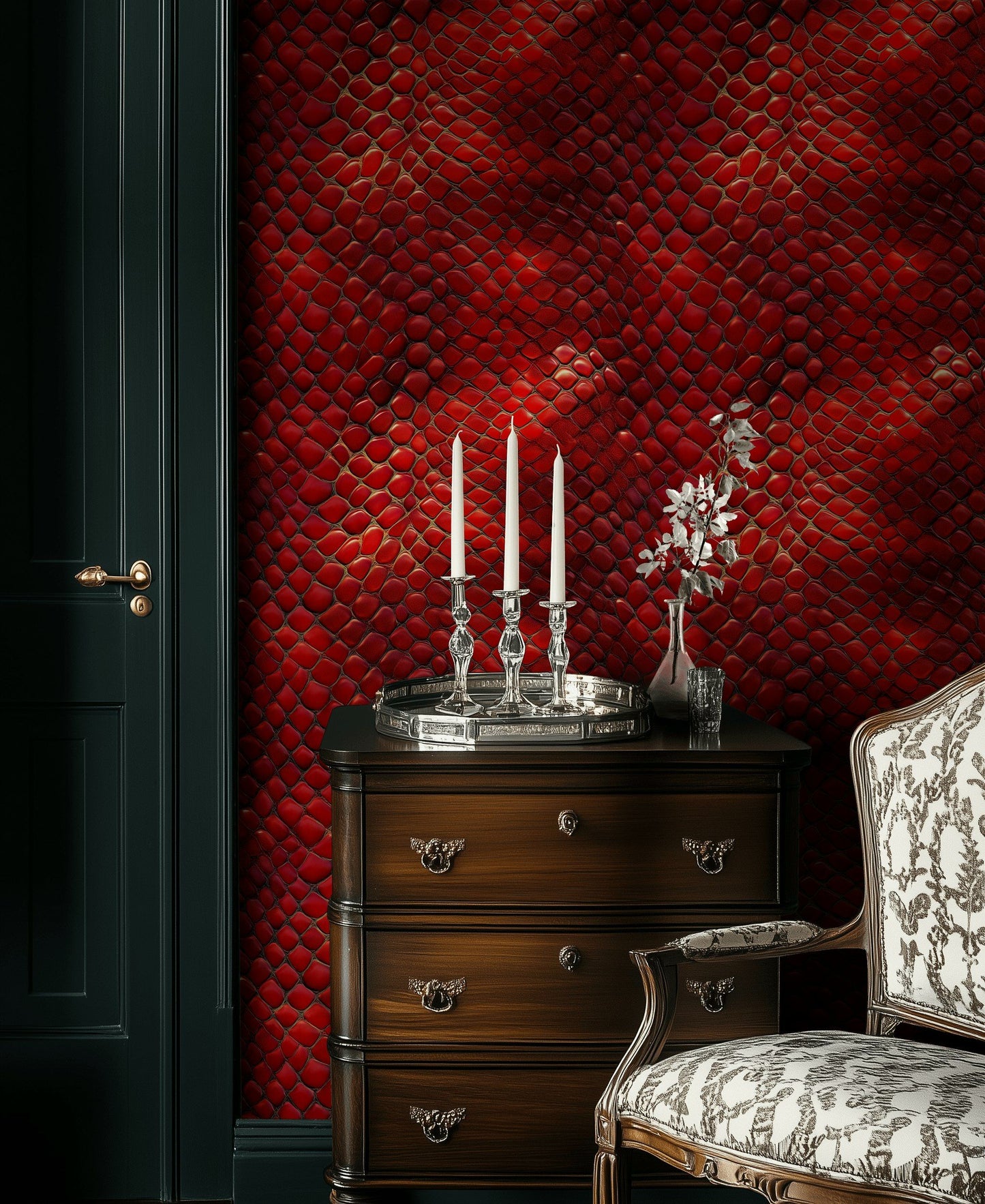 Red Snake Skin Wallpaper Exotic Wall Mural