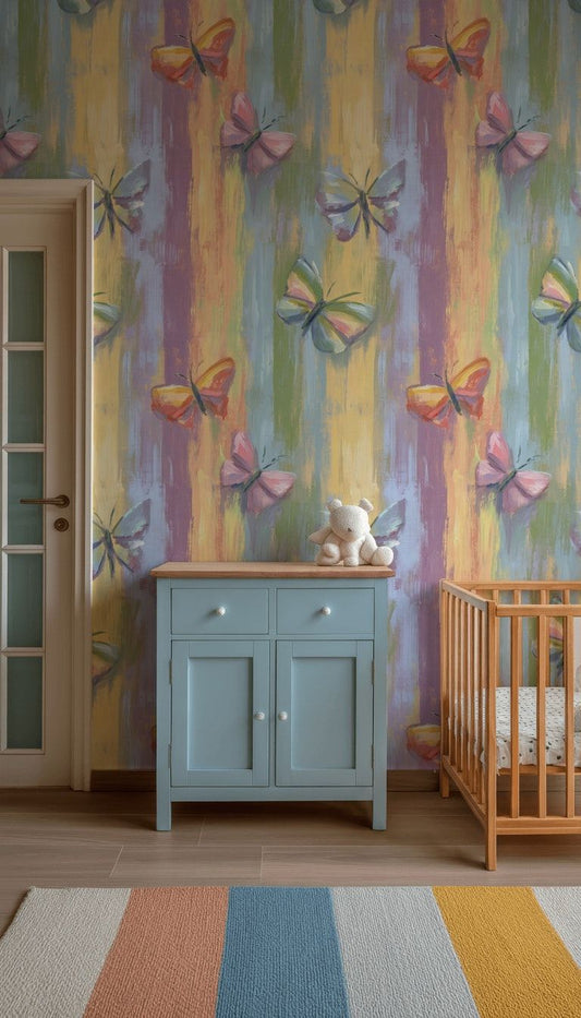 Butterfly Wallpaper Pastel Brushstroke Wall Mural