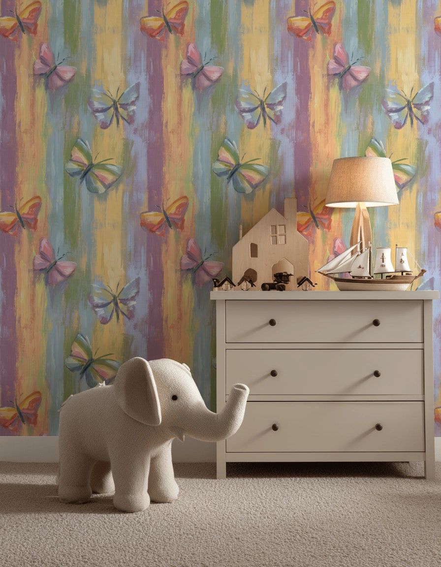 Butterfly Wallpaper Pastel Brushstroke Wall Mural