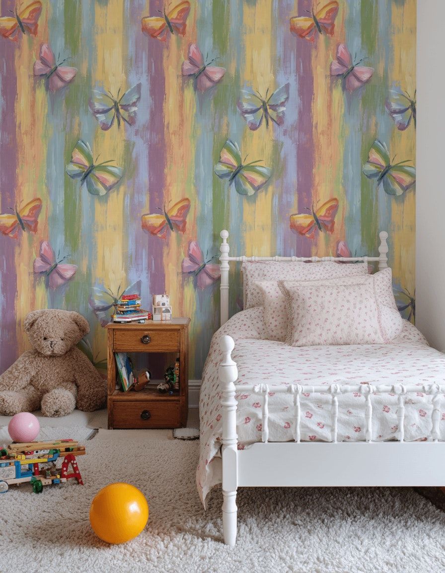 Butterfly Wallpaper Pastel Brushstroke Wall Mural