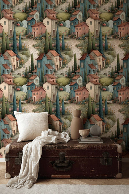 Rustic Tuscan Village Houses Wallpaper