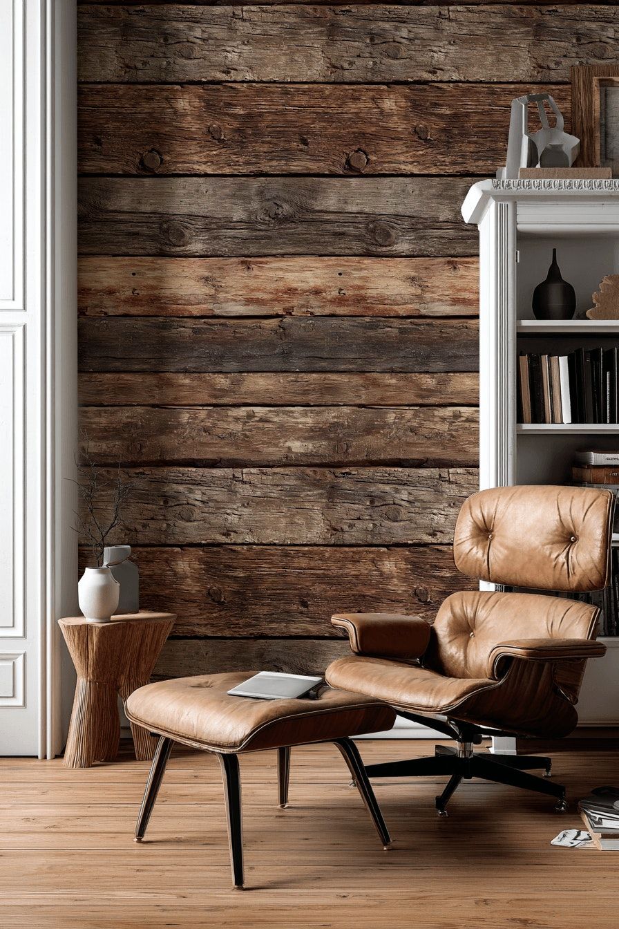 Rustic Brown Weathered Wood Plank Wallpaper