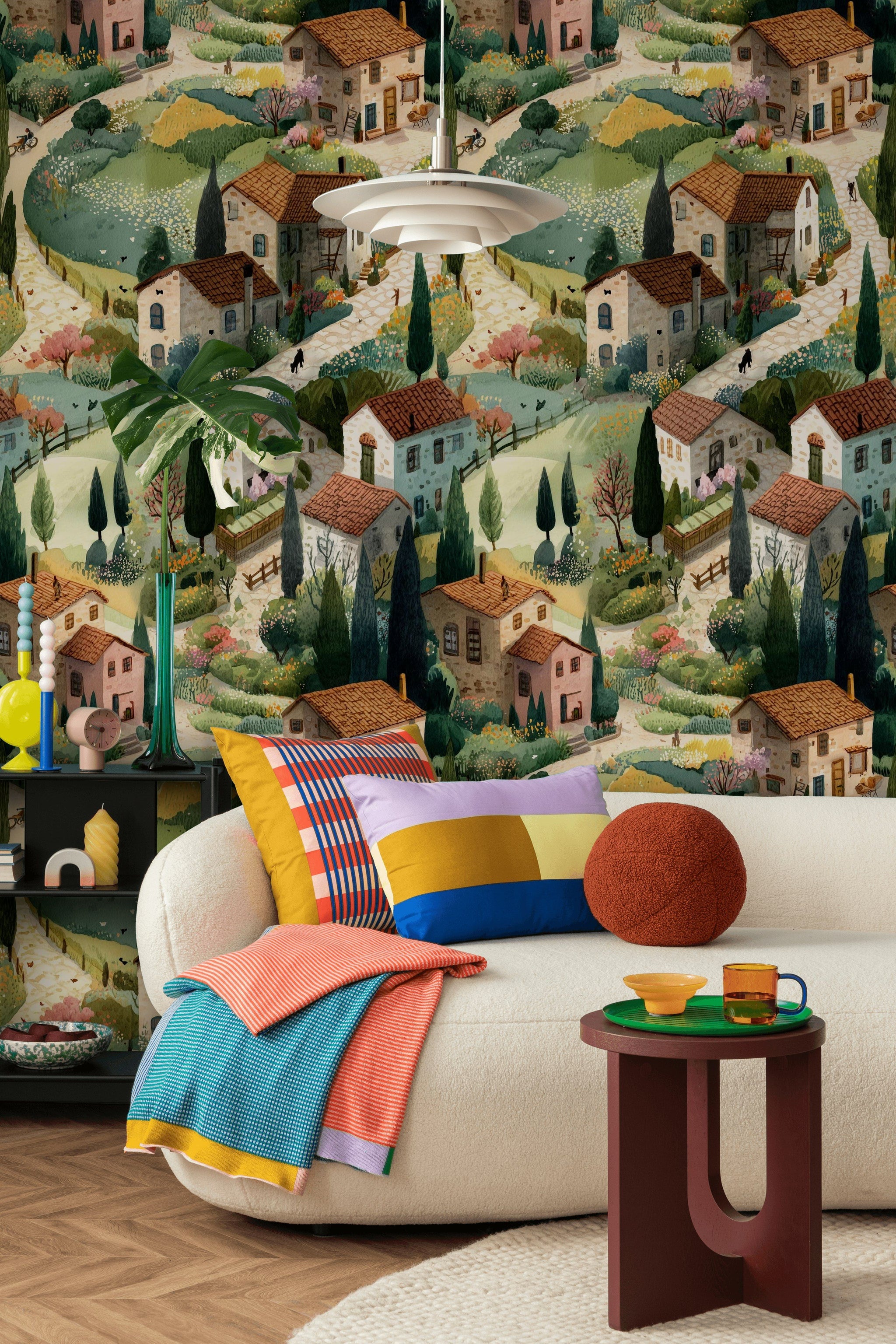 Charming Village Landscape Wallpaper