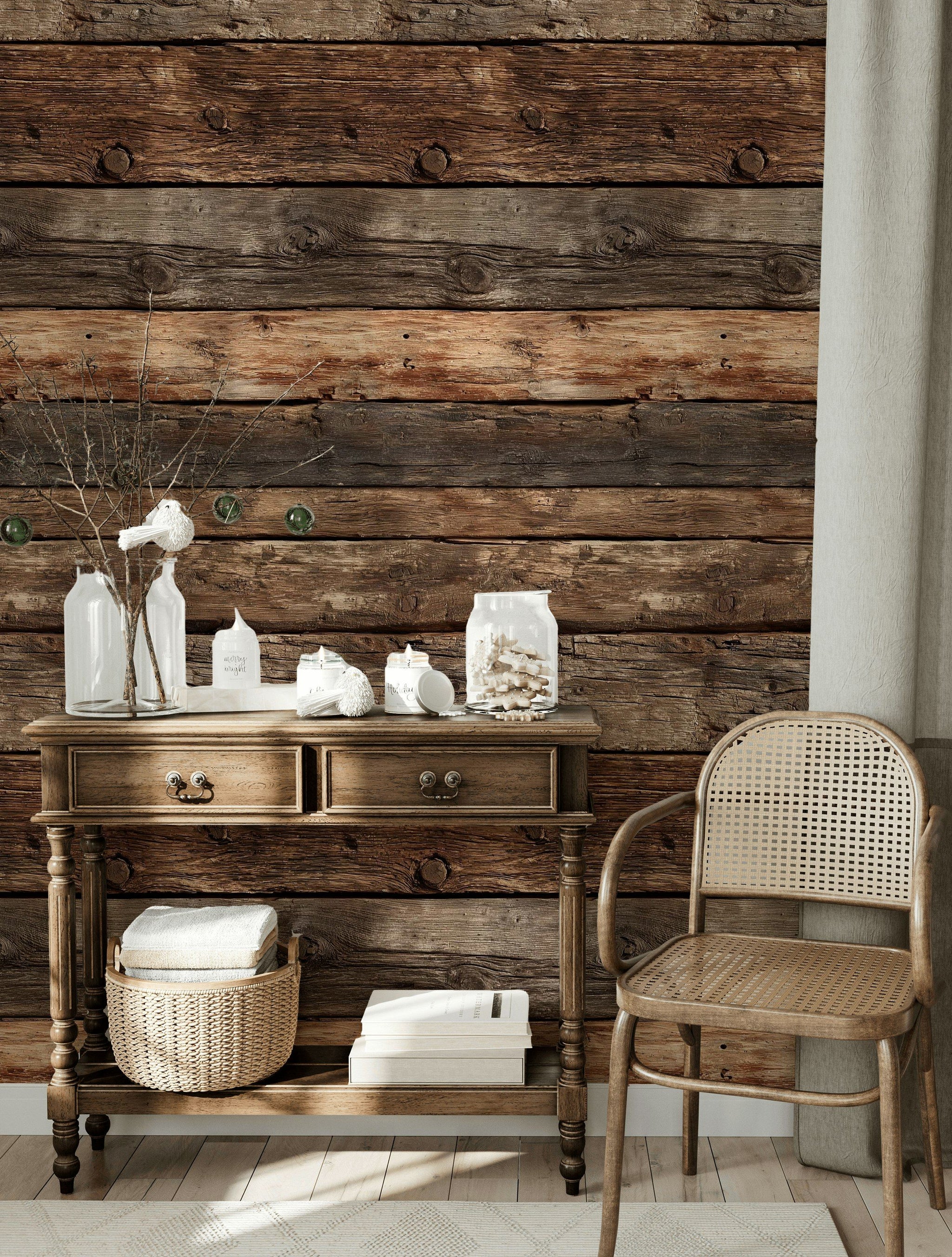 Rustic Brown Weathered Wood Plank Wallpaper