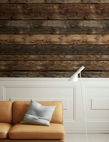 Rustic Brown Weathered Wood Plank Wallpaper