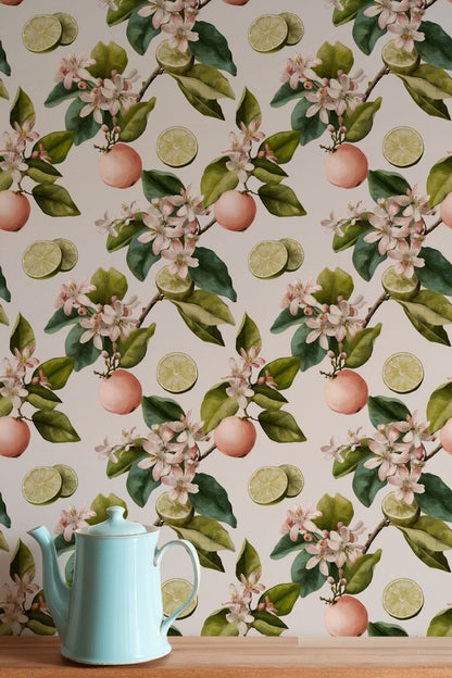 Cream and Green Citrus Blossom Wallpaper