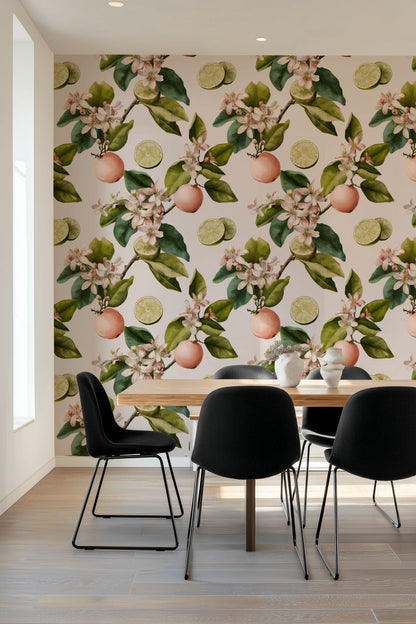 Cream and Green Citrus Blossom Wallpaper