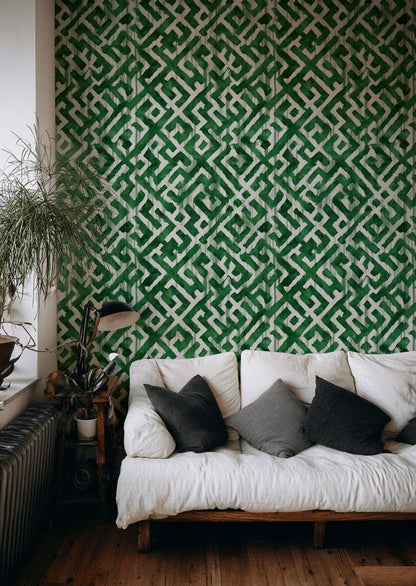 Emerald Green Geometric Maze Wallpaper