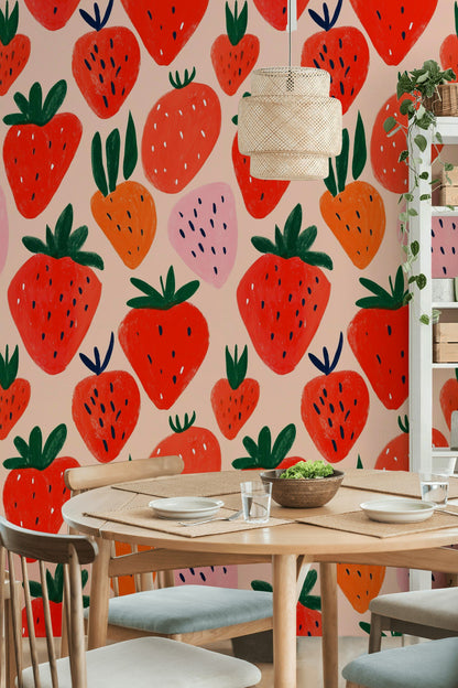 Vibrant Strawberry Pop Art Wallpaper
